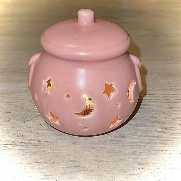 NEW Light up Pink Ceramic Moon and Stars Cauldron Halloween Decoration W… - Picture 1 of 4